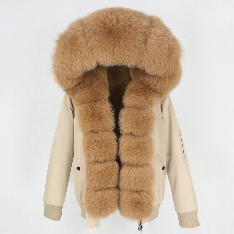 OFTBUY2023 Bomber Waterproof Parka Winter Jacket Women Natural Real Fox Fur Collar Hood Coat Detachable Warm Outerwear
