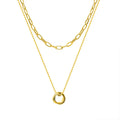 Fashion Jewelry 18k Gold Plated Necklace Paper Clip Chain Stainless Steel Double Layer Beaded Ring Pendant Necklace