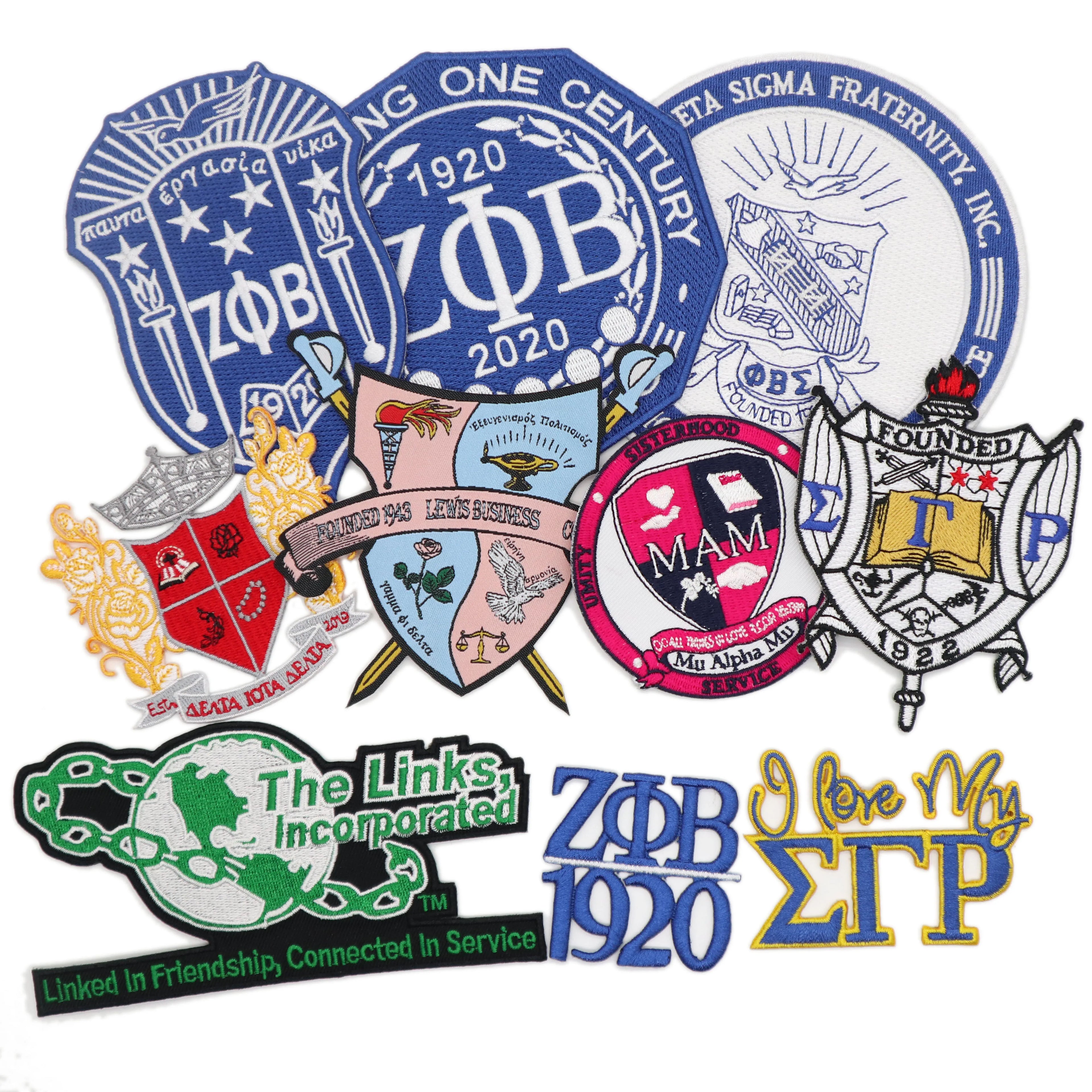 All Greek Groups Manufacturer Custom Greek Letters Patches Delta Zeta Gamma Sorority Embroidery Patch Iron on