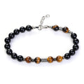 Onyx Tiger Eye Stainless Beaded Natural Stone Bracelet ST175