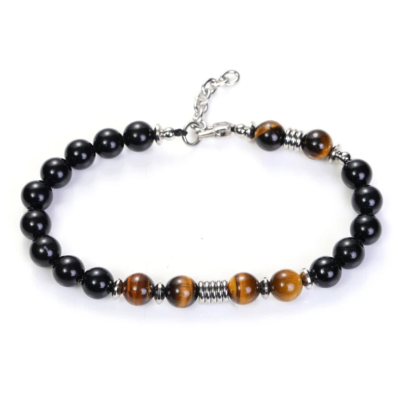 Onyx Tiger Eye Stainless Beaded Natural Stone Bracelet ST175