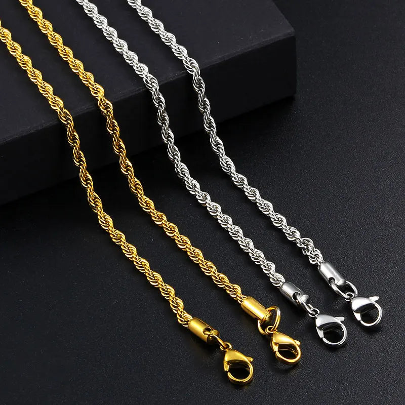 Stainless Steel Necklace Rope Chain With Clasps 2mm 3mm Width 18K Gold PVD Plated Popular Non Tarnish Waterproof Chains
