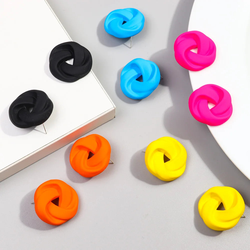New Design Science Cycle Mystery Colorful Flowers Bright Candy Color Twist Student Resin Hollow Acrylic Stud Earrings for Women