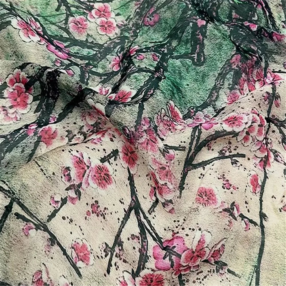 Breathable Beautiful Fashion Good Quality Printed Design Silk Linen Fabric for Lady Garment Kimono Sleepwear