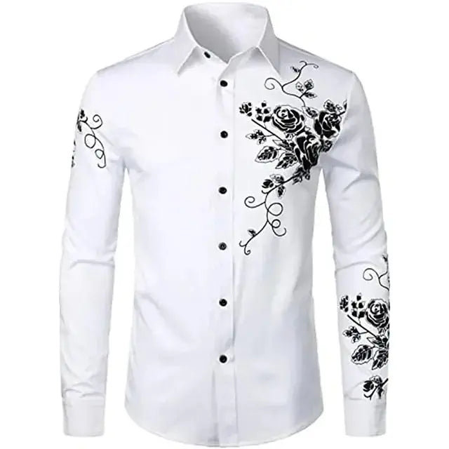 High Quality Men's Casual Slim Fit Shoulder Floral Printing Breathable Shirts for Spring