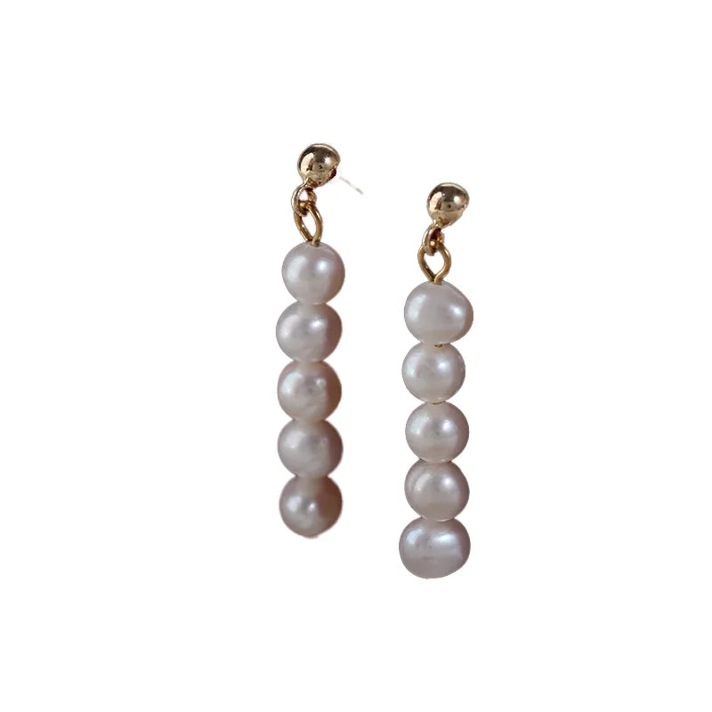 Wholesale 925 Silver Needled Copper Gold Plated Baroque Pearl Earrings Long Beaded Classic Style for Wedding Party Gift