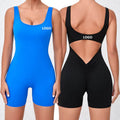 Janya V Waist Women's Sports Jumpsuit Hollow Out Removable Pads Scrunch Butt Gym Fitness Bodysuit One Piece Solid Yoga Jumpsuit