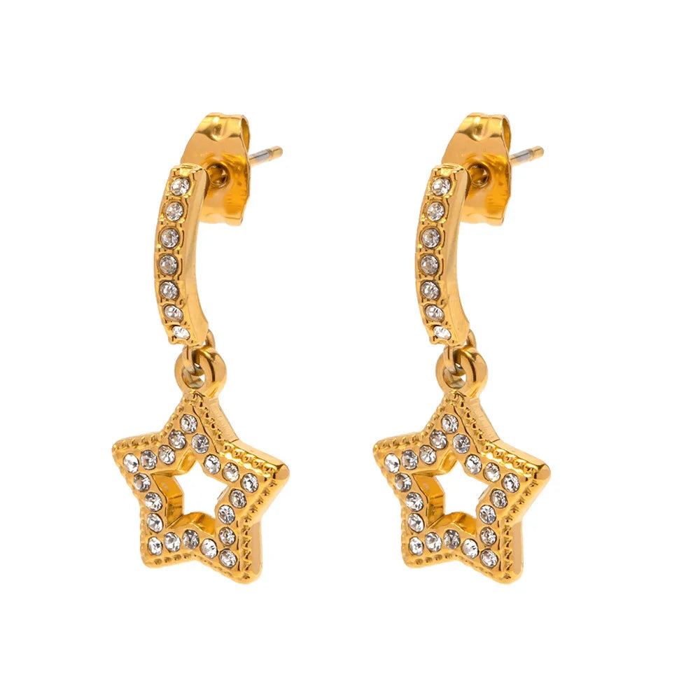 Gold Plated Jewelry High Quality Waterproof 18K Gold Plated Romantic Stainless Steel Star Pendant Earrings