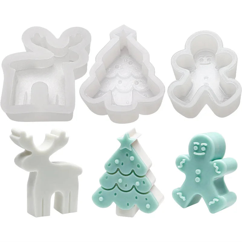 DIY Candle Plaster Soap Craft Making Tool Santa Claus Christmas Hat Snowman With Broom Elk Deer Silicone Christmas Candle Mold