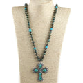 Women Statement 10MM  CCB Flat Blue Turquoise Necklace Alloy Rhinestone  Pendant Navajo Necklace Western Jewelry