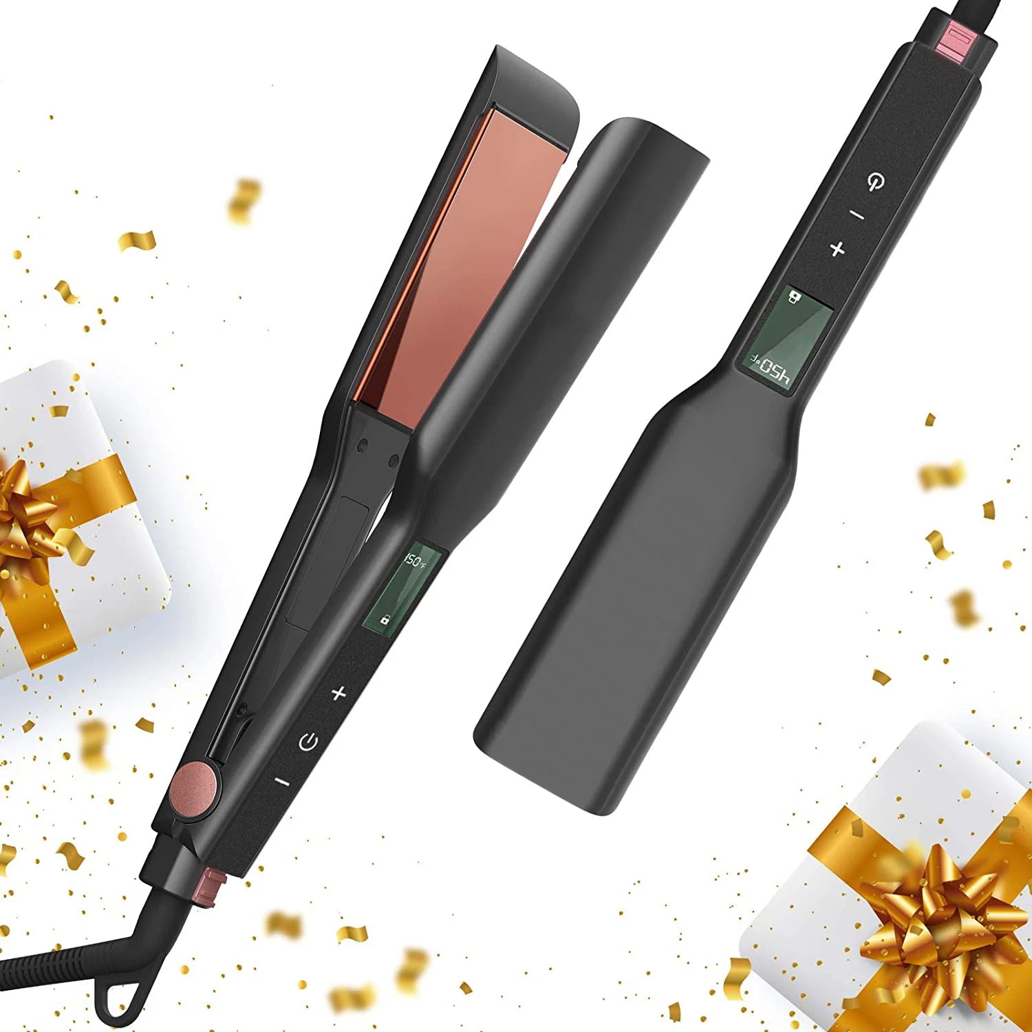 Professional Household Electric Hair Straightener Curling Iron Titanium Ceramic LCD Flat Iron with Straightening Curls Features