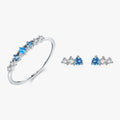 Simple Thin Blue Shiny Zirconia Trendy Rings 925 Sterling Silver Charm Fine Stud Earrings for Women Female Jewelry Sets