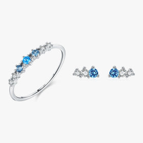 Simple Thin Blue Shiny Zirconia Trendy Rings 925 Sterling Silver Charm Fine Stud Earrings for Women Female Jewelry Sets