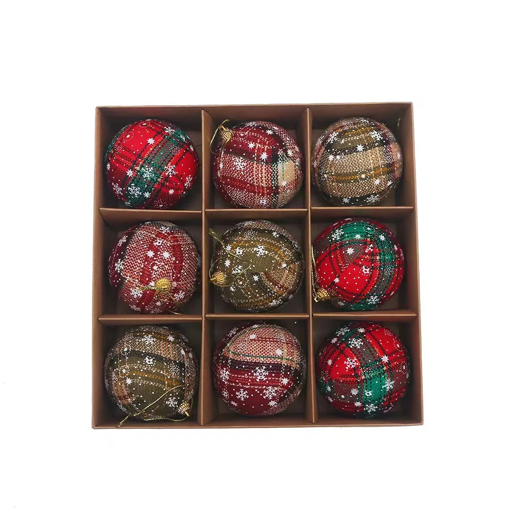 80mm Rustic Christmas Ornaments for Tree Decorations Farmhouse Burlap Xmas Balls Buffalo Plaid Shatterproof Foam Christmas Bulbs