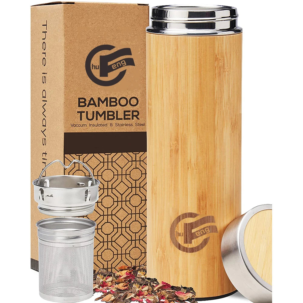 Custom Eco-friendly Double Wall Stainless Steel Vacuum Insulated 400-450ml Classic Travel Water Bottle with Tea Infuser