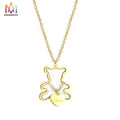 Sweet Girls Titanium Steel Necklace with Bear and Little Heart Pendant Gold Plated Cartoon Charm for Children Cute Style