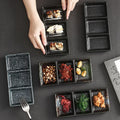 Wholesale Eco-Friendly Color Enamel Japanese Restaurant Soy Sauce Three Grid Ceramic Porcelain Plate Dish