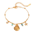 J&D 18K Gold Plated Stainless Steel Crystal  Amazonite Shell Star Crystal Inlaid Blue Pendant Bracelet 16.5+5cm