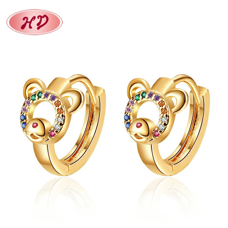 Top Best Selling Cute Small Teddy Bear Hypoallergenic Huggie Earrings Sirkon Cubic Zirconia Accessories for Kids Women Girl