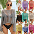 Handmade Knitted Cover-up Hollow Knitwear Long Sleeve Beachwear Swimwear Sun Protection Shirt for Women