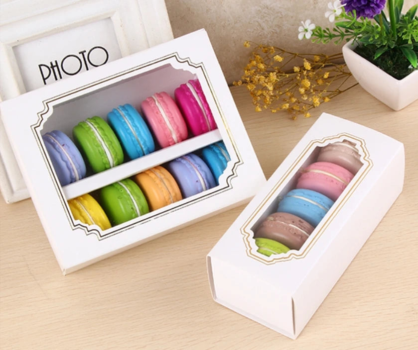 Wholesale Custom Printed White Packaging Boxes Transparent Macaroni Box Food Design Packaging Cake Box Packaging