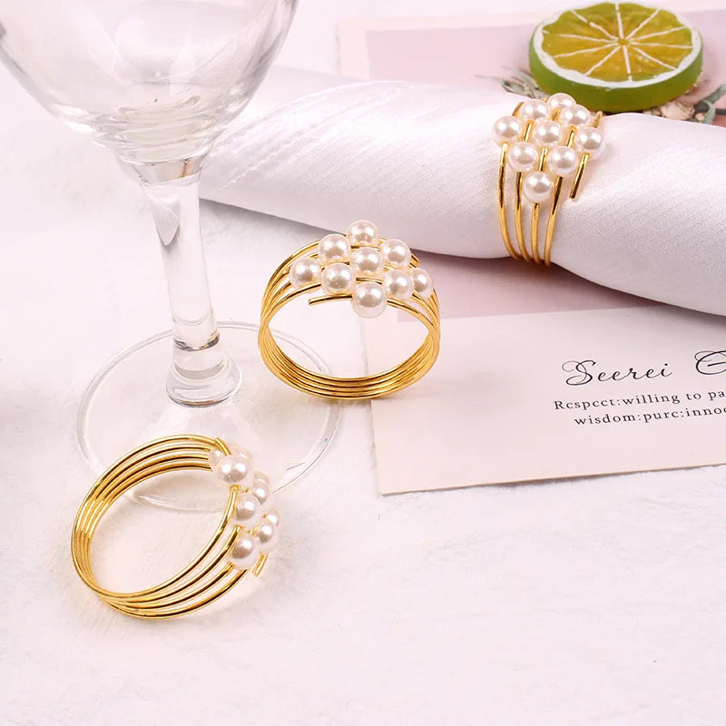 Pearl Gold Napkin Rings Holder Table Napkin Buckles for Dinning Table Setting Christmas Wedding Party Supplies