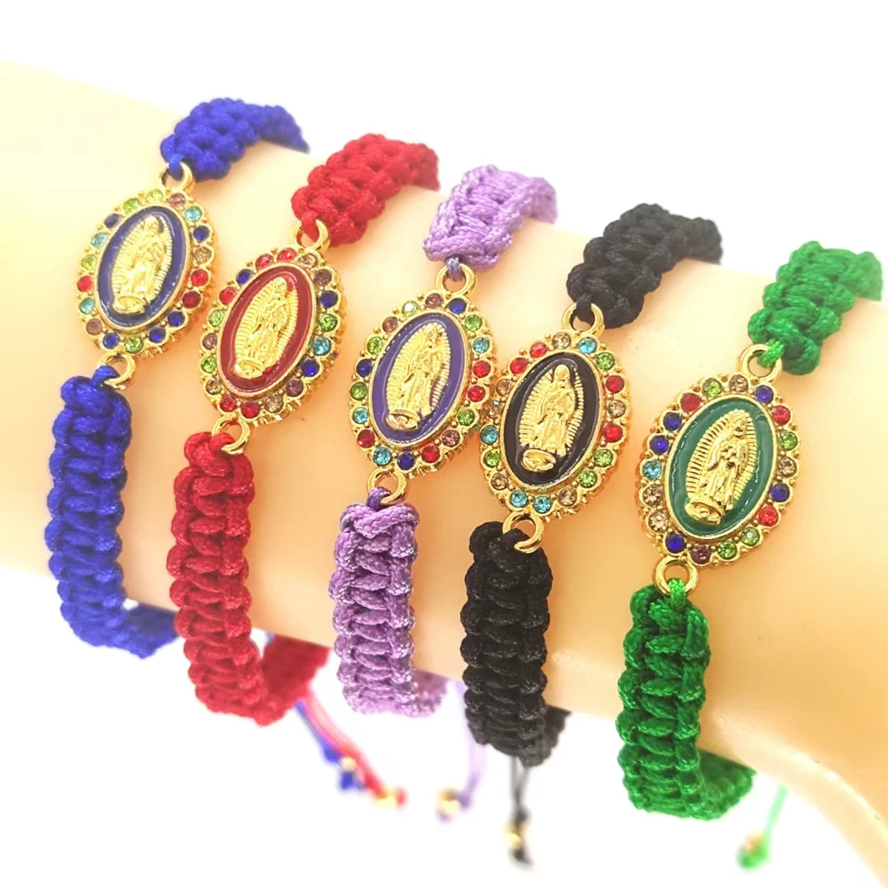 KDC866 Wholesale Handmade Macrame Woven Braided Red String Religious Catholicism Saint Jude Virgin Mary Rosary Bracelet
