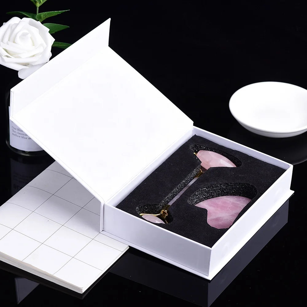 Natural Crystals Healing Stones Jade Face Roller Rose Quartz Guasha Crystal Box Set