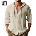 Liu Ming Customized Wholesale Long Sleeve Hooded Shirts for Men Cotton Linen Solid Pattern for Spring Autumn