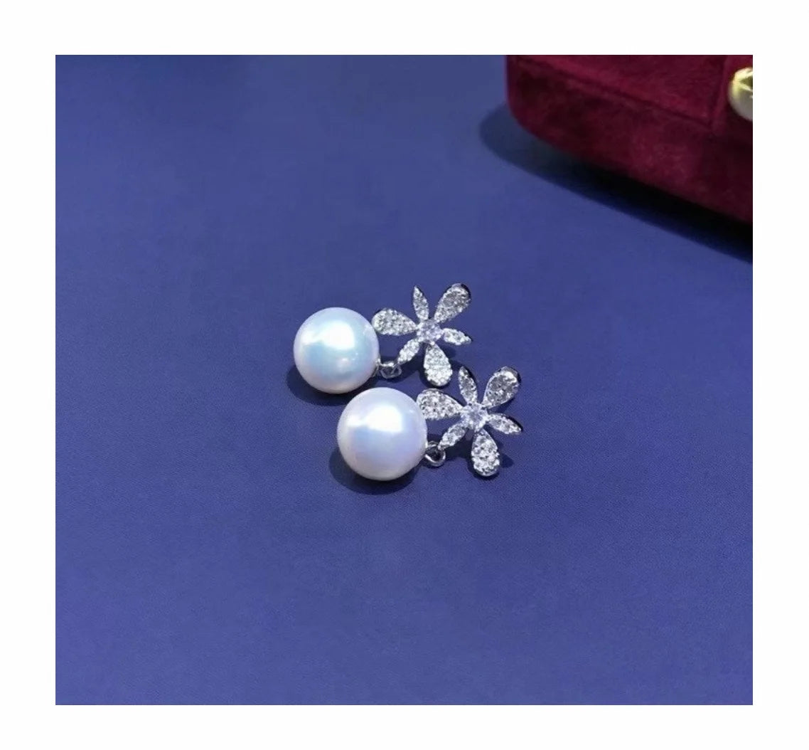 E1239 8-9mm DIY Natural Freshwater Pearl Charm Earrings Mounting Accessory 925 Sterling Silver Gold Plated  Jewelry for Women