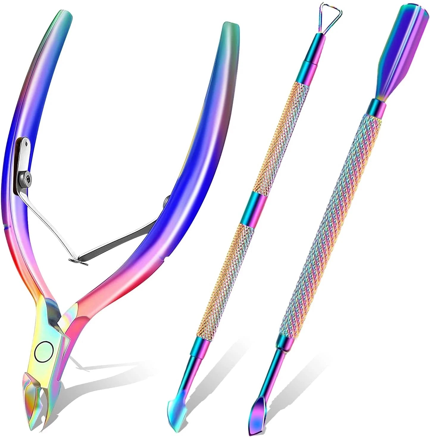 Portable Steel and Plastic Nail Nipper Cuticle Pusher Manicure Set for Fingers and Toes 3pcs Beauty Nail Clipper