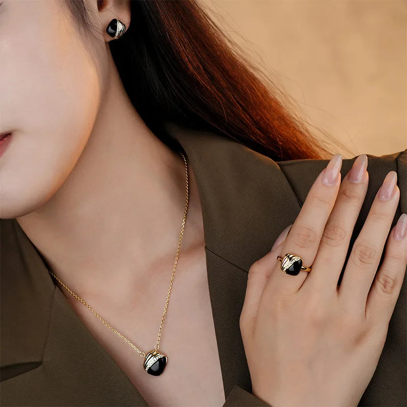 Daidan Women Jewelry Set Gold Plated Fine Jewelry Square Cubic Zircon Sterling Silver Agate Jewelry Set for Women