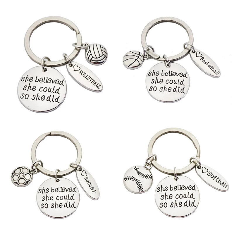 She Believed She Could so She Did Keychain Gift for Basketball Baseball Softball Soccer Volleyball Soccer Coach Key Chain