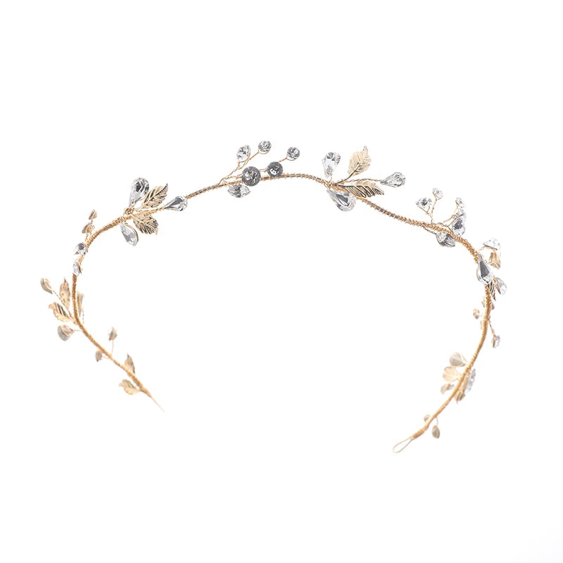 Luxury Crystal Rhinestone Flower Bridal Engagement Wedding Vine Headdress Accessories Gold Leaves Bridesmaids Headpiece
