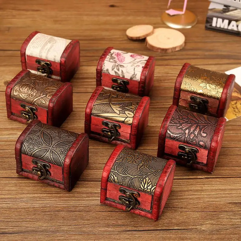 Wholesale Small Jewelry Case Mini Wooden Keepsake Storage Box Kids Vintage Treasure Chest Candy Boxes