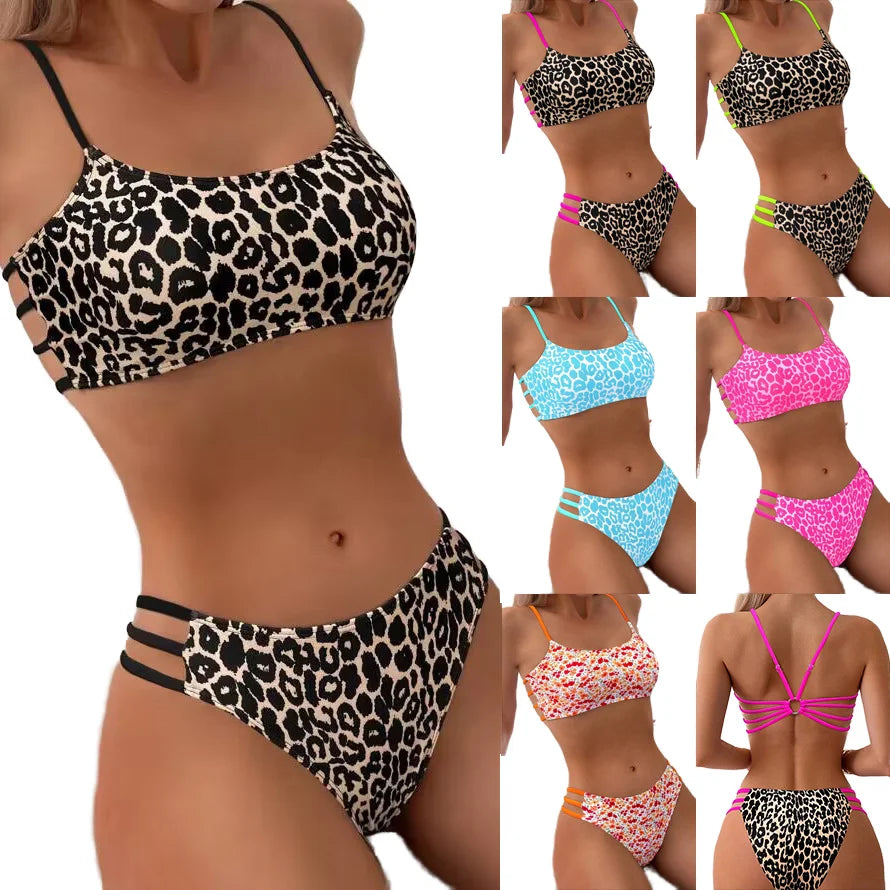 2025 New Summer Collection Women's Sexy Leopard Print Bikini Set High Waist Two-Piece Swimsuit High Cut Push Eco-Friendly Front