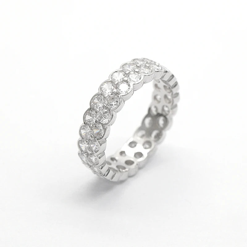 Classic Jewelry 2 Row Design Round Bezel Setting Zircon Eternity Ring 925 Sterling Silver Women Wedding Engagement Ring