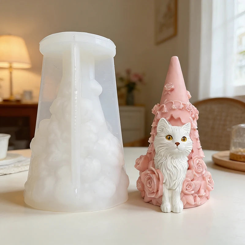 3D Cute Cat Aromatherapy Silicone Mold for Candle Making Scented Candle Cake Decor Kitten Gypsum Glue Drop Ornament Mold
