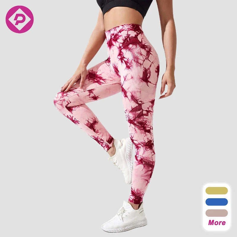 Tie Dyed Seamless Yoga Pants High Waist Hip Lifting Leggings Running Fitness Wear Workout Gym Sports Tight