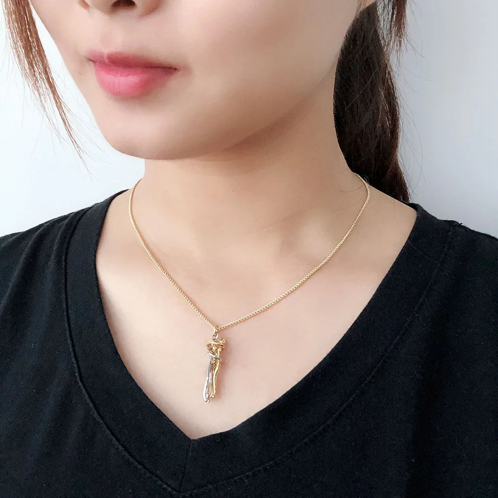Metal Couple Hug Necklace Lovers Together Hugging Valentine'S Day Love Style Clavicle Chain Necklaces Jewelry Gift