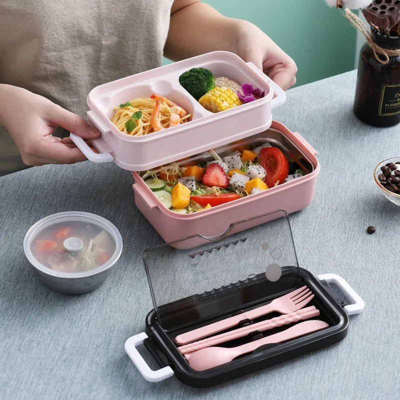 Hot Double Layer Lunch Box 2 Tier Lunch Box Simple Modern Bento Lunch Box for Kids