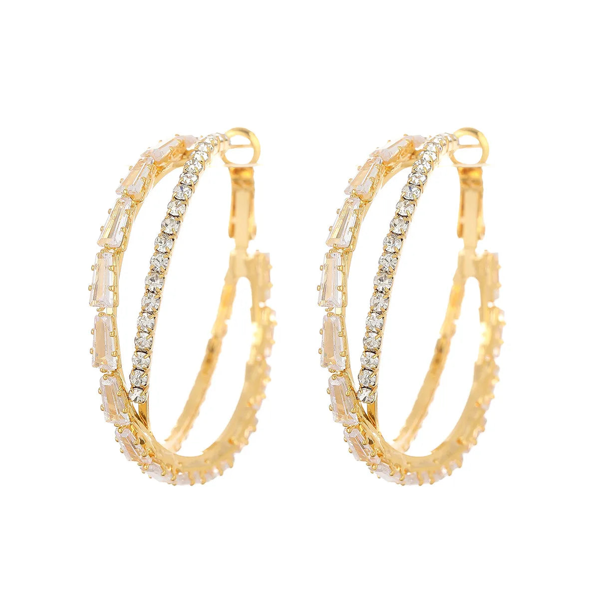 Fashion Gold Plated Hoop Earrings Cross Double Circle NEW Design Korean Zircon Hoop Earrings Women