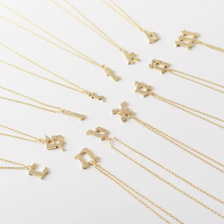 A~Z Zircon Micro Pave Pendant 14k Gold Plated Jewelry Dainty Initial Necklaces With Letters for Women