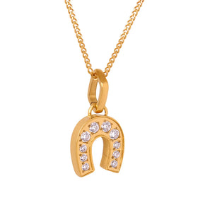 French Ins Stainless Steel Horseshoe Diamond-Studded Design Pendant Necklace Titanium 18K Gold Clavicle Chain for Lady Female