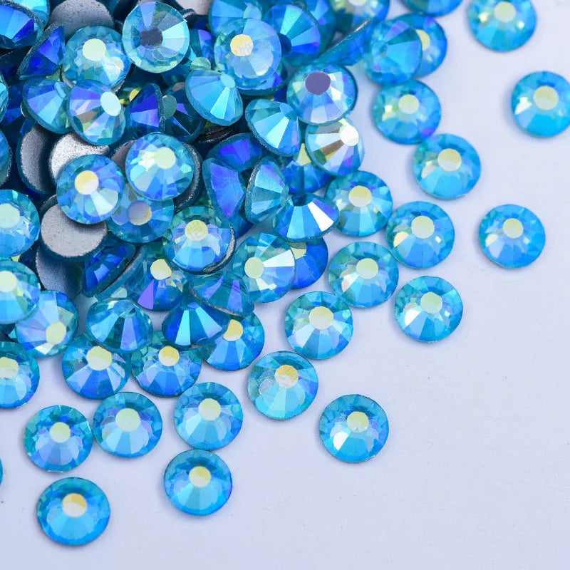 Hisenlee SS10 Wholesale AB Color Round Rhinestone 3D Glass Crystal Flat Base Diamond Wholesale Press on Nails 14400PCS/Bag