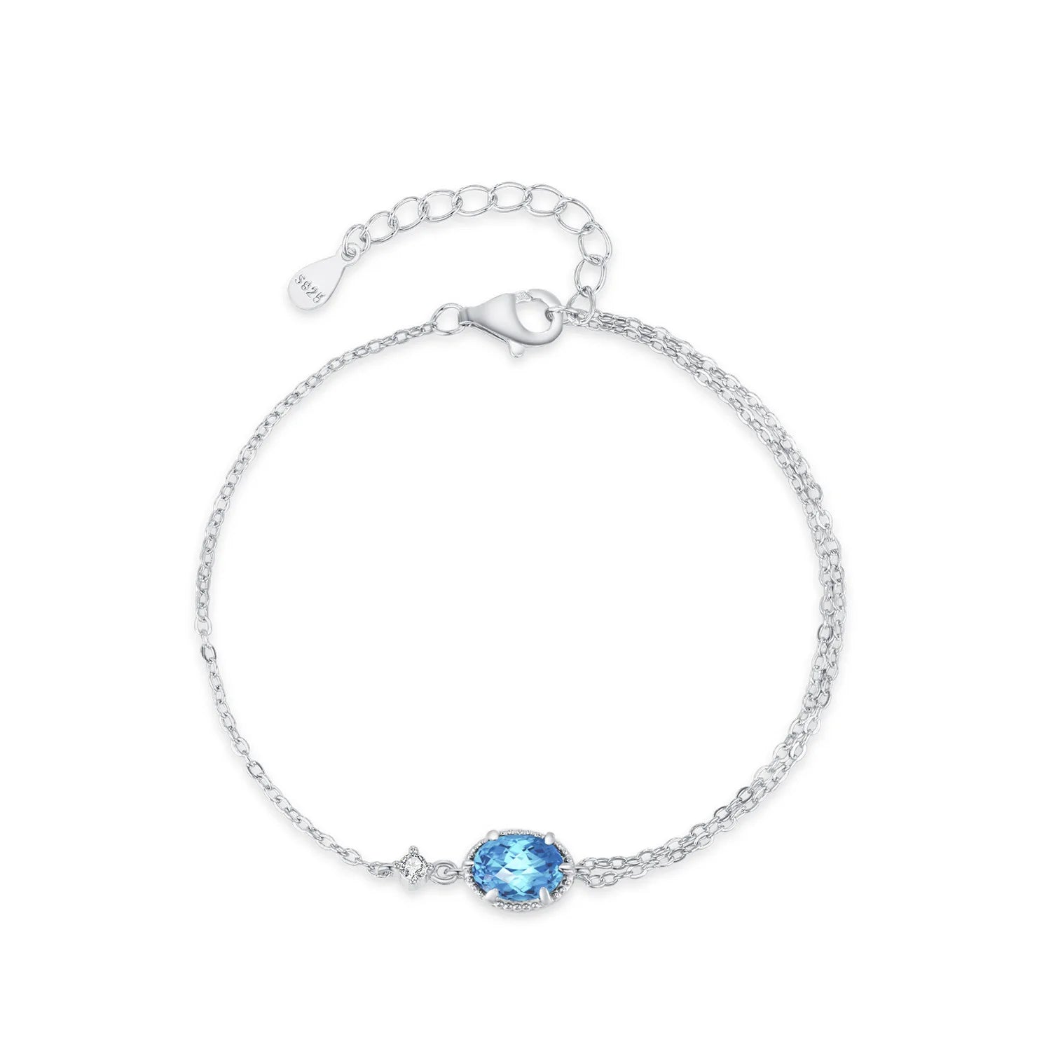 Light Luxury Summer Jewelry 925 Sterling Silver Oval Ocean Blue Purple Zircon Link Chain Bracelet for Fine Jewelry Gifts