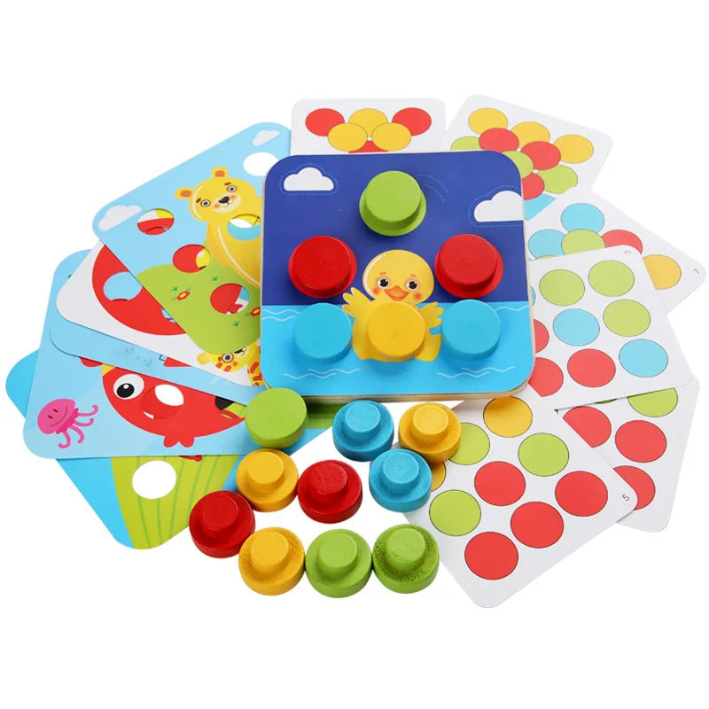 Wholesale Montessori Children Wooden DIY Cartoon Mushroom Nail Puzzle BLlocks Board Educational Matching Gift Toys for Kids