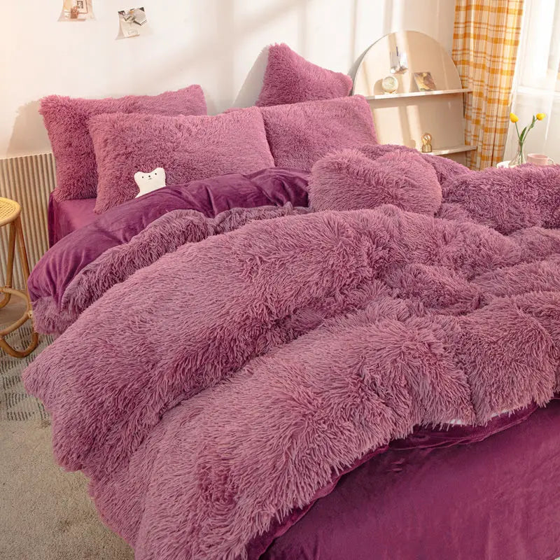 Velvet Duvet Cover Fluffy Bedding Set Light Blue Ultra-Soft Crystal Luxury Plush Style Printed Winter Cotton Quality New Style