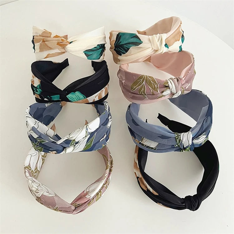 Factory Printing Sweet Fabric HeadBand Elegance Knotted Satin Hair Ribbons for Girls Non-slip Temperament Flower Hairband