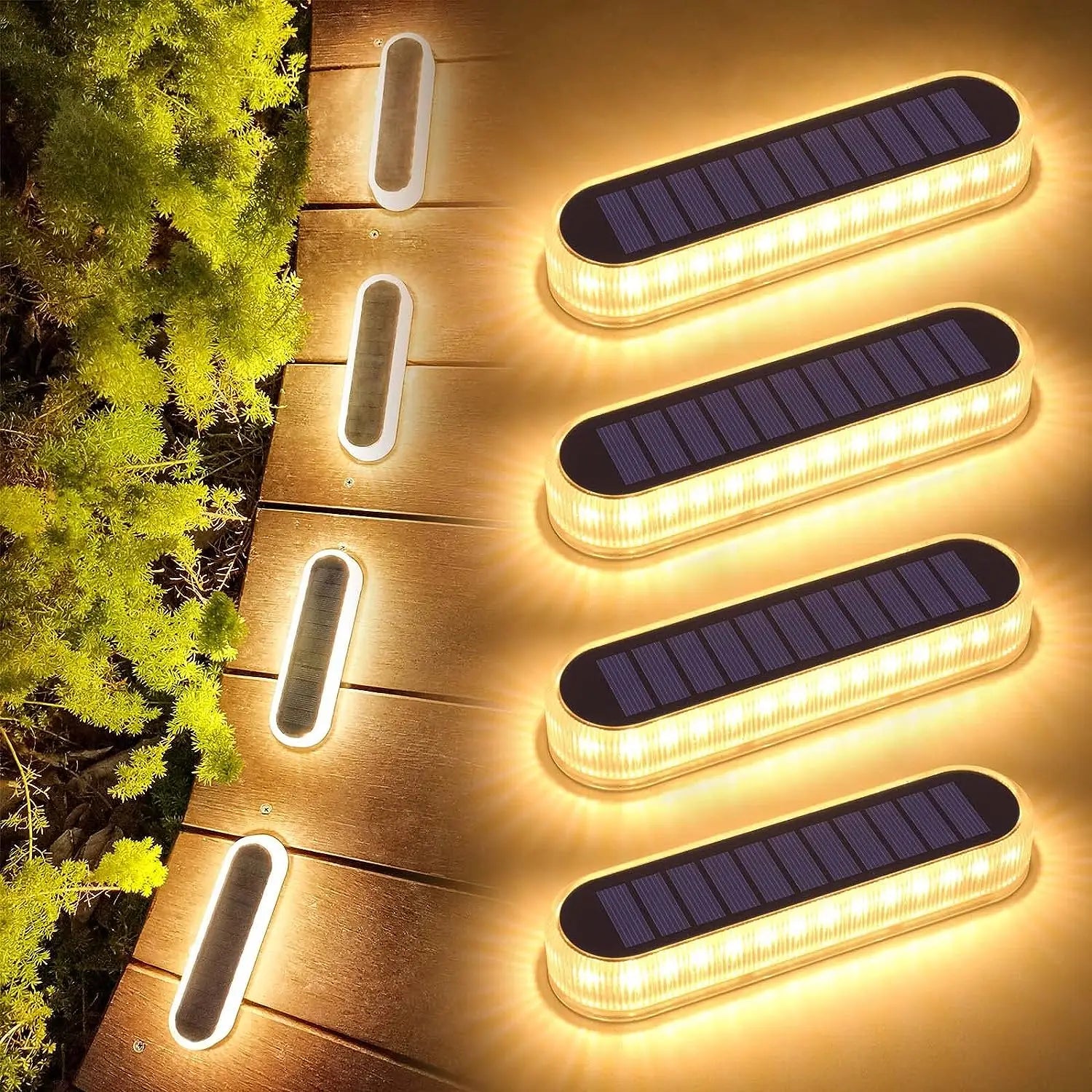 Solar Powered LED Step Dock Lights Warm White 360 Beam IP68 Waterproof Anti-Corrosion Auto ON/Off Landscape Garden Stairs
